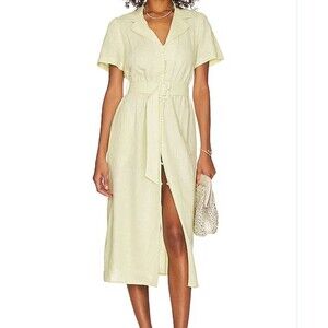 WeWoreWhat Women's Camp Collar Linen Blend Shirt Dress Pale Yellow Size Small